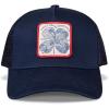 imageLucky Brand Trucker Hat  Snapback  Adjustable  Mesh Back  Baseball Cap  Golf  Fishing  American HeritageClover Patch  Navy
