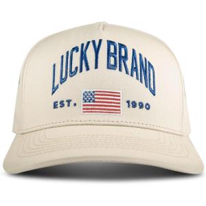 imageLucky Brand Classic Cotton Adjustable  Dad Hat  Baseball Cap  Fishing  Low Profile  5 Panel DesignFlag  Cream