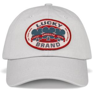 imageLucky Brand Classic Cotton Hat  Adjustable  Dad Hat  Baseball Cap  Golf  Fishing  Low Profile  5 Panel DesignOval Clover Patch  Light Grey