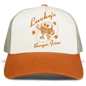 imageLucky Brand Trucker Hat  Snapback  Adjustable  Mesh Back  Baseball Cap  Golf  Fishing  American HeritageBurger Joint  Terracotta