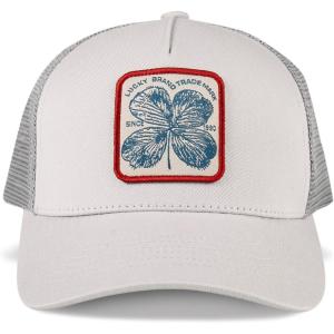imageLucky Brand Trucker Hat  Snapback  Adjustable  Mesh Back  Baseball Cap  Golf  Fishing  American HeritageClover Patch  Light Grey
