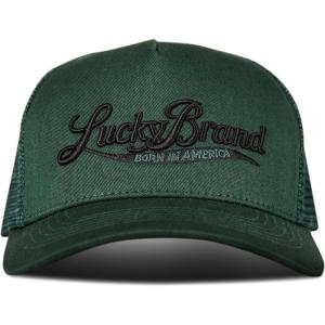 imageLucky Brand Trucker Hat  Snapback  Adjustable  Mesh Back  Retro  Baseball Cap  Golf  Fishing  American HeritageBorn in America  Green