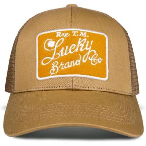 imageLucky Brand Trucker Hat  Snapback  Adjustable  Mesh Back  Retro  Baseball Cap  Golf  Fishing  American HeritageEmbroidered Patch  Gold