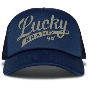 imageLucky Brand Trucker Hat  Snapback  Adjustable  Mesh Back  Retro  Baseball Cap  Golf  Fishing  American HeritageLucky Print  Navy