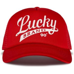 imageLucky Brand Trucker Hat  Snapback  Adjustable  Mesh Back  Retro  Baseball Cap  Golf  Fishing  American HeritageLucky Print  Red
