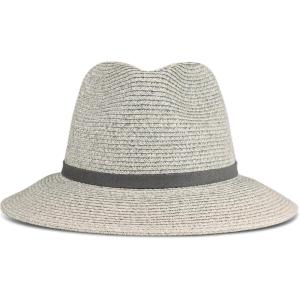 imageLucky Brand Womens Summer Straw Wide Brim Boater Panama Adjustable Hat One Size Fits MostLeather Tie  Gray