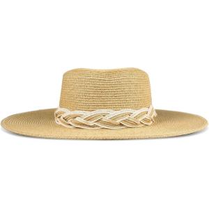 imageLucky Brand Womens Summer Straw Wide Brim Boater Panama Adjustable Hat One Size Fits MostStraw Boater  Natural