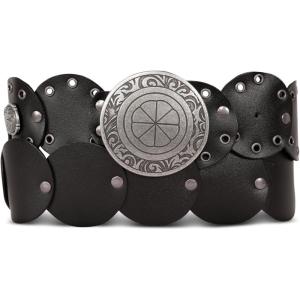 imageLucky Brand Womens WesternInspired Leather Belt  Classic  American Heritage  Casual  Vintage  CowboyGrommet Concho  Black