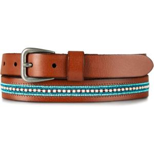 imageLucky Brand Womens WesternInspired Leather Belt  Classic  American Heritage  Casual  Vintage  CowboyTurquoise Beaded  Tan