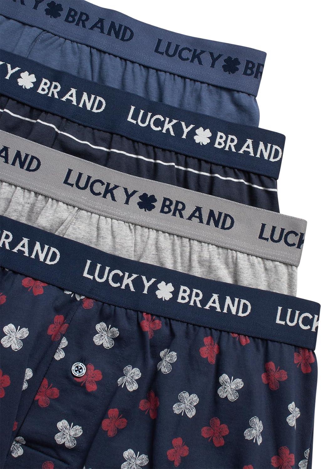 imageLucky Brand Boxers for Men  4 Pack Knitted Mens Underwear with Functional Fly  Classic Mens Boxers SXXLVintage IndigoStripeHeather GreyIndigo Print