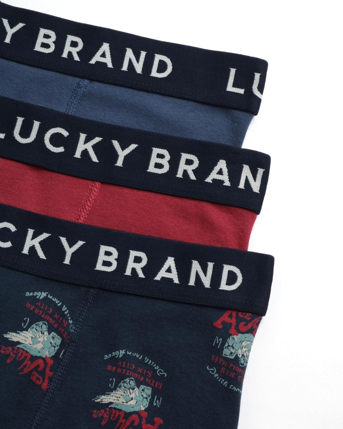 imageLucky Brand Mens Boxer Briefs  3 Pack Classic Mens Underwear Boxer Briefs with Functional Fly  Soft Cotton Boxers for MenVintage IndigoIndigoEarth Red