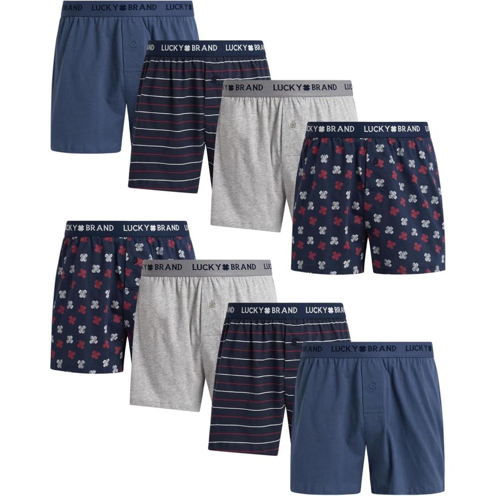 imageLucky Brand Boxers for Men  8 Pack Knitted Mens Underwear with Functional Fly  Classic Mens Boxers SXXLVintage IndigoStripeHeather GreyIndigo Print