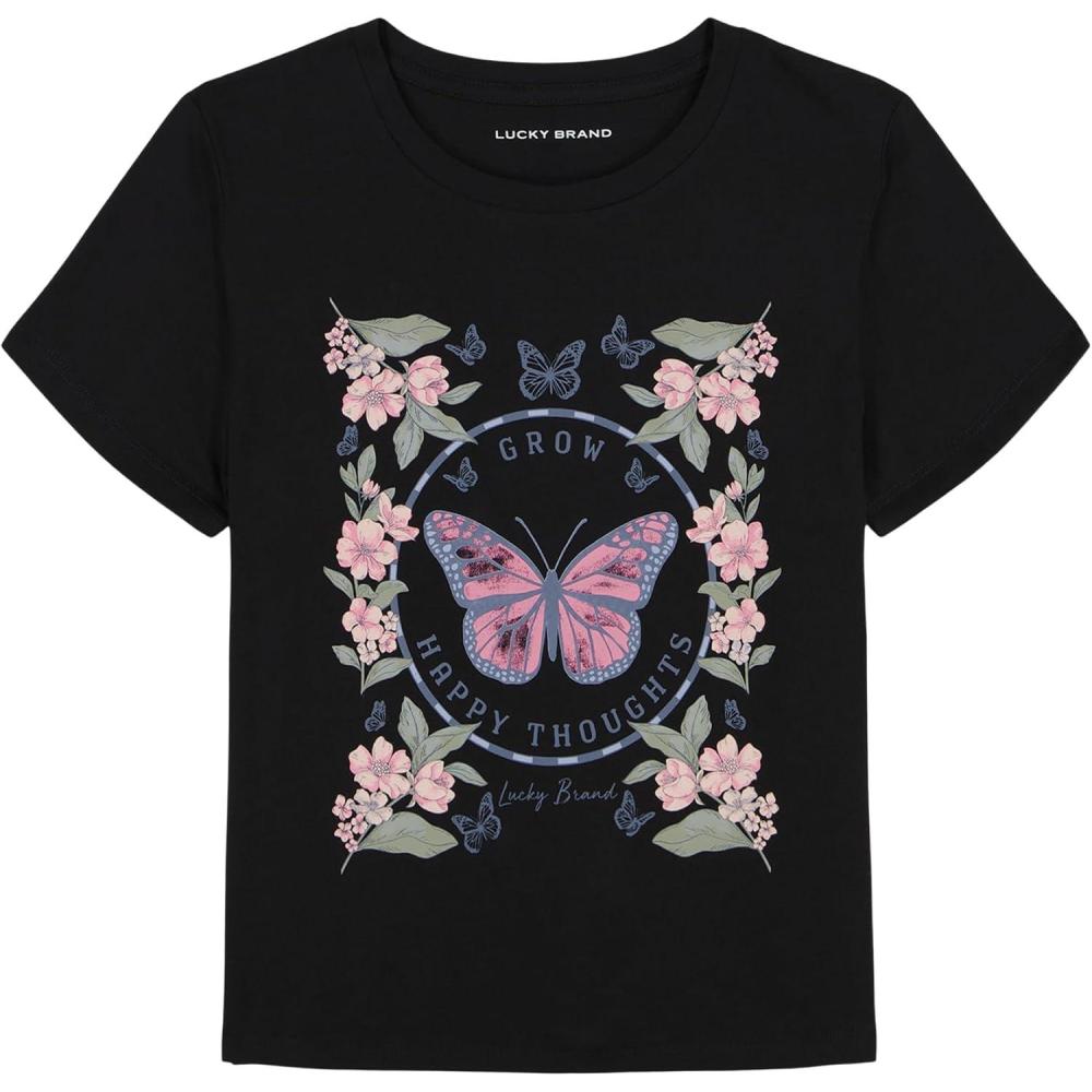imageLucky Brand Girls Short Sleeve Graphic TShirt Tagless Cotton Tee with Fun DesignsHappy Thoughts