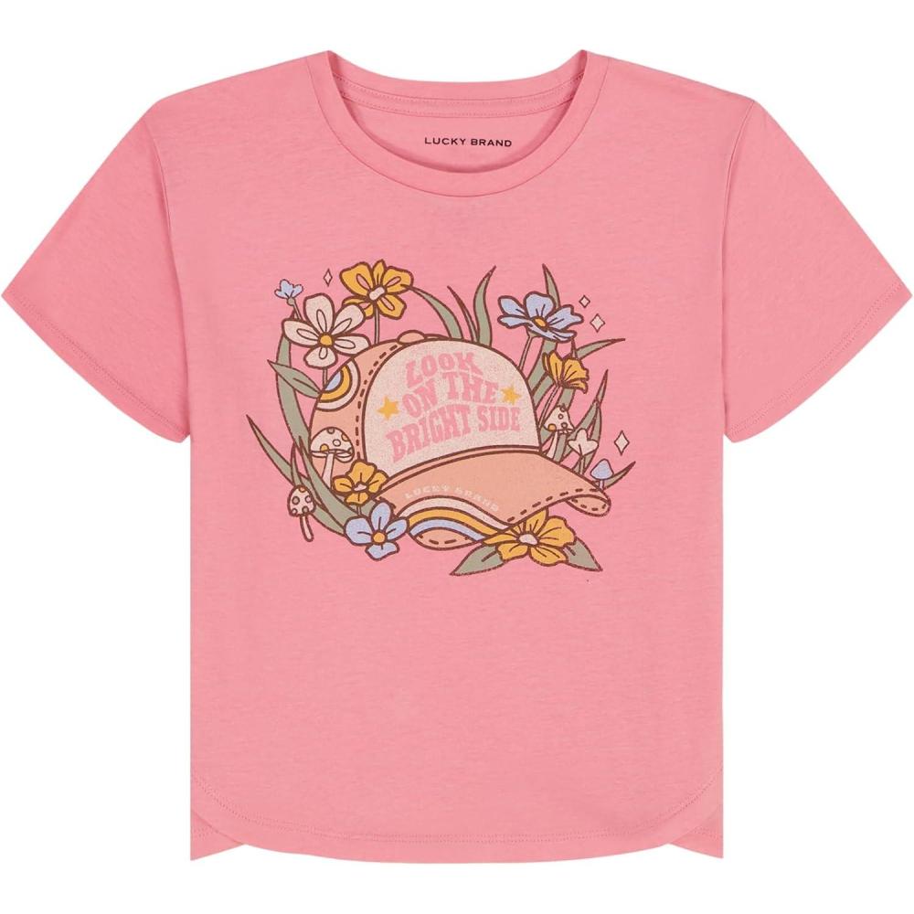 imageLucky Brand Girls Short Sleeve Graphic TShirt Tagless Cotton Tee with Fun DesignsWild Rose Trucker