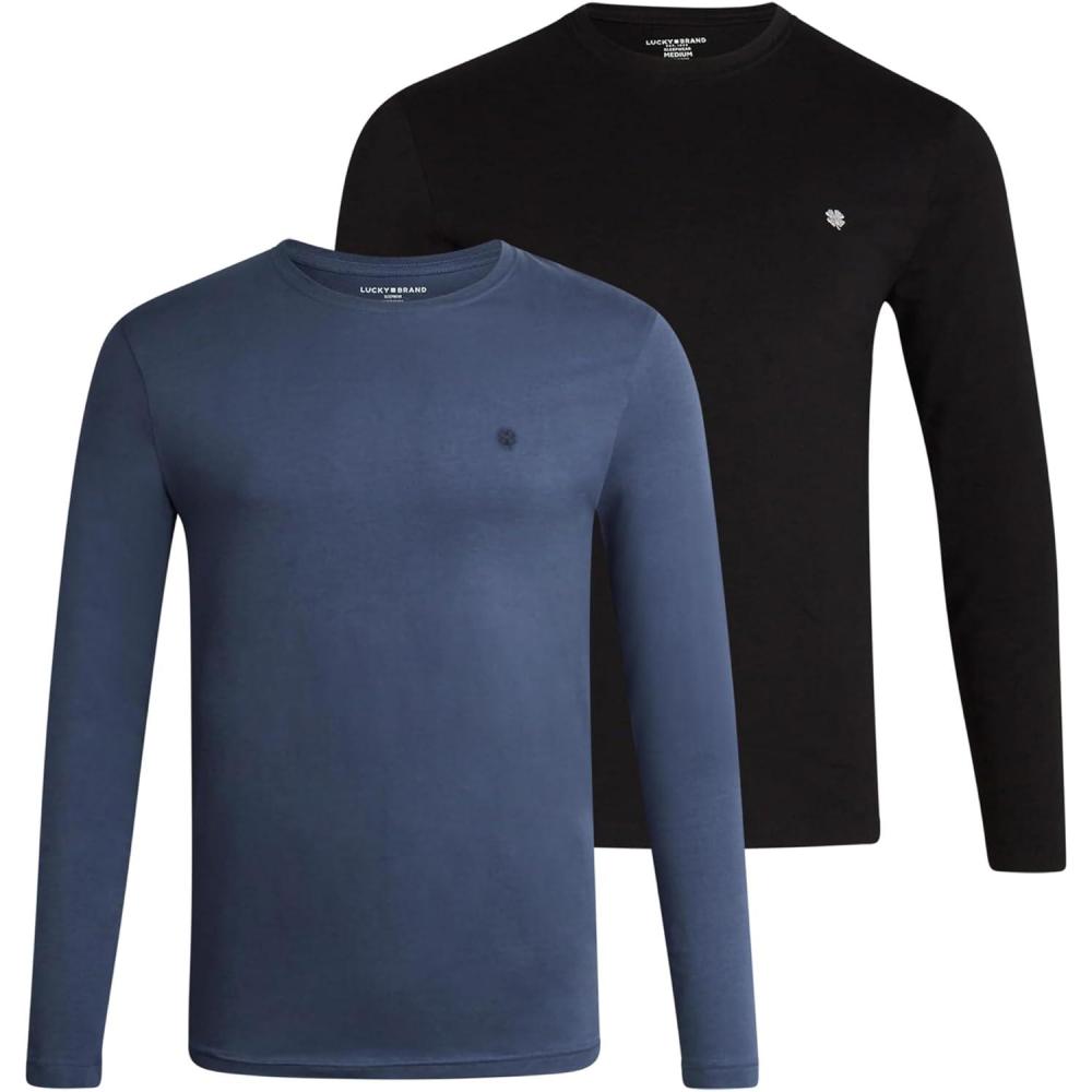 imageLucky Brand Mens Long Sleeve Tee Shirts  2 Pack Soft Crewneck Cotton Tees for Men  Lightweight Mens Shirts for LayeringJet BlackVintage Indigo