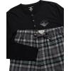 imageLucky Brand Mens Pajama Set  2 Piece Long Sleeve Waffle Knit Top and Flannel Fleece Thermal Pants  Cozy Mens Base LayersJet BlackMedium Grey Plaid