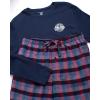 imageLucky Brand Mens Pajama Set  2 Piece Long Sleeve Waffle Knit Top and Flannel Fleece Thermal Pants  Cozy Mens Base LayersMood Indigo HeatherMood Indigo Plaid