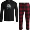 imageLucky Brand Mens Pajama Set  2 Piece Long Sleeve Waffle Knit Top and Flannel Fleece Thermal Pants  Cozy Mens Base LayersJet BlackJet BlackRed Plaid
