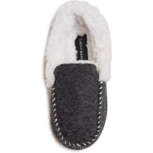 imageLucky Brand Boys Faux Wool Aline House Shoes for Kids Memory Foam SlippersBlackWhite