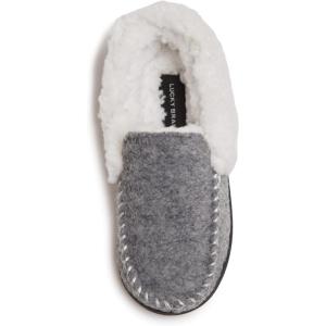 imageLucky Brand Boys Faux Wool Aline House Shoes for Kids Memory Foam SlippersGreyWhite