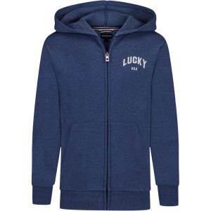 imageLucky Brand Boys Long Sleeve Fleece Full Zip Hoodie Comfortable Relaxed Fit with Front PocketsVintage Dark Denim Heather