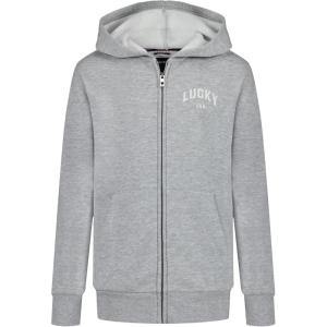 imageLucky Brand Boys Long Sleeve Fleece Full Zip Hoodie Comfortable Relaxed Fit with Front PocketsVintage Grey Heather