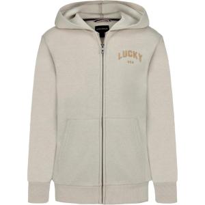 imageLucky Brand Boys Long Sleeve Fleece Full Zip Hoodie Comfortable Relaxed Fit with Front PocketsVintage Peyote Heather