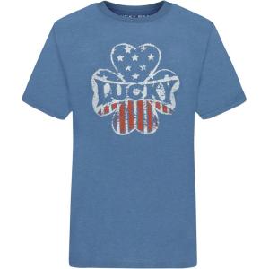 imageLucky Brand Boys Short Sleeve Graphic Crew Neck TShirt Soft Comfortable Relaxed FitClover Copen Blue Heather