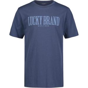 imageLucky Brand Boys Short Sleeve Graphic Crew Neck TShirt Soft Comfortable Relaxed FitDark Denim Puff