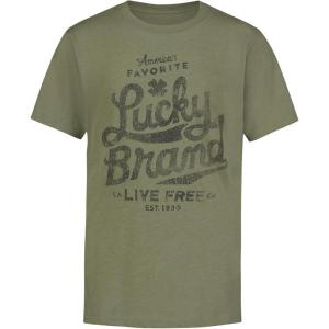 imageLucky Brand Boys Short Sleeve Graphic Crew Neck TShirt Soft Comfortable Relaxed FitFavorite Oil Green Heather