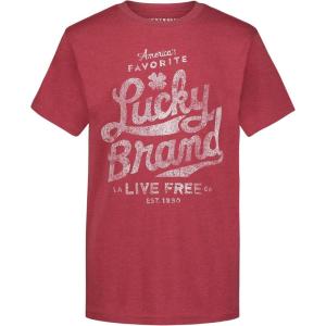 imageLucky Brand Boys Short Sleeve Graphic Crew Neck TShirt Soft Comfortable Relaxed FitFavorite Punch Heather