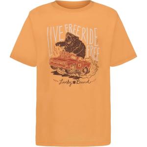 imageLucky Brand Boys Short Sleeve Graphic Crew Neck TShirt Soft Comfortable Relaxed FitRide Free Papaya