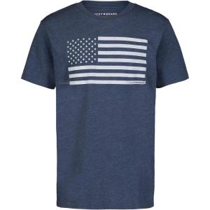 imageLucky Brand Boys Short Sleeve Graphic Crew Neck TShirt Soft Comfortable Relaxed FitUs Flag Dark Denim Heather