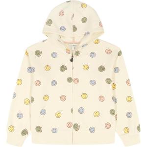 imageLucky Brand Girls Long Sleeve Fleece Full Zip Hoodie with Ribbed Cuffs ampamp WaistEgret Smileys