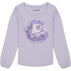 imageLucky Brand Girls Long Sleeve Graphic TShirt Tagless Cotton Tee with Fun DesignsPurple Heather