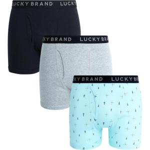imageLucky Brand Mens Boxer Briefs  3 Pack Classic Mens Underwear Boxer Briefs with Functional Fly  Soft Cotton Boxers for MenBlackPrintHeather Grey