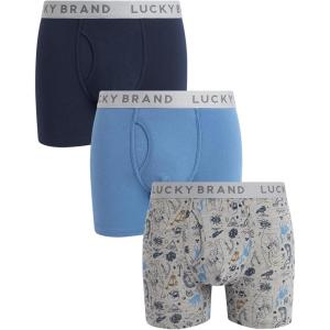 imageLucky Brand Mens Boxer Briefs  3 Pack Soft Stretch Casual Mens Underwear with Functional Fly Pouch Boxers S2XLIndigoGrey Heather PrintCoronet Blue
