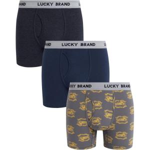 imageLucky Brand Mens Boxer Briefs  3 Pack Soft Stretch Casual Mens Underwear with Functional Fly Pouch Boxers S2XLIndigoSmoked Pearl PrintCharcoal Grey