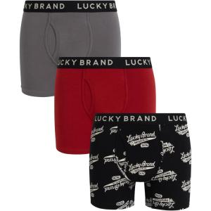 imageLucky Brand Mens Boxer Briefs  3 Pack Soft Stretch Casual Mens Underwear with Functional Fly Pouch Boxers S2XLMedium GreyJet Black PrintRed Ochre