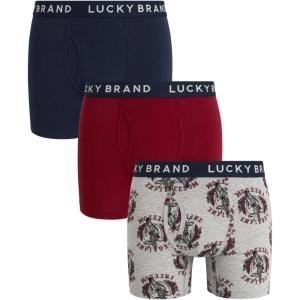 imageLucky Brand Mens Boxer Briefs  3 Pack Soft Stretch Casual Mens Underwear with Functional Fly Pouch Boxers S2XLMood IndigoGrey Heather PrintTibetan Red