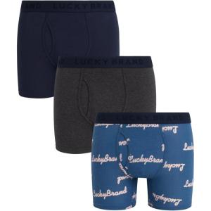 imageLucky Brand Mens Boxer Briefs  3 Pack Soft Stretch Casual Mens Underwear with Functional Fly Pouch Boxers S2XLMood IndigoVintage Indigo PrintCharcoal Grey Heather