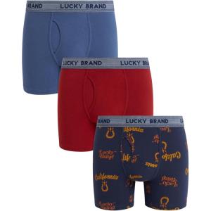 imageLucky Brand Mens Boxer Briefs  3 Pack Soft Stretch Casual Mens Underwear with Functional Fly Pouch Boxers S2XLRed OchreIndigo PrintVintage Indigo