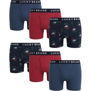 imageLucky Brand Mens Boxer Briefs  6 Pack Classic Mens Underwear Boxer Briefs with Functional Fly  Soft Cotton Boxers for MenVintage IndigoIndigoEarth Red
