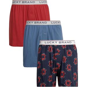 imageLucky Brand Mens Boxer Shorts  3 Pack Knit Cotton Boxers for Men with Functional Fly  Lightweight Mens Underwear BoxersBlueNavy PrintRed