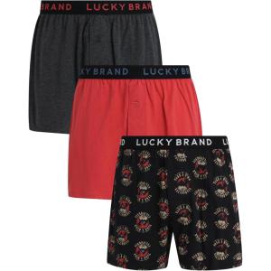 imageLucky Brand Mens Boxer Shorts  3 Pack Knit Cotton Boxers for Men with Functional Fly  Lightweight Mens Underwear BoxersCharcoal GreyHeatherjet Black PrintMineral Red