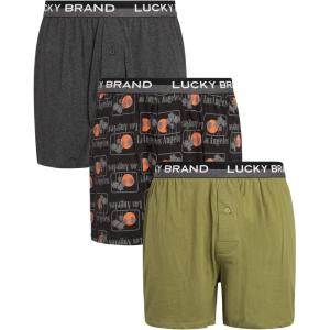imageLucky Brand Mens Boxer Shorts  3 Pack Knit Cotton Boxers for Men with Functional Fly  Lightweight Mens Underwear BoxersCharcoalBlack PrintDark Green