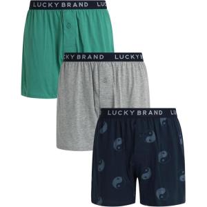 imageLucky Brand Mens Boxer Shorts  3 Pack Knit Cotton Boxers for Men with Functional Fly  Lightweight Mens Underwear BoxersHeather GreyPrintBottle Green
