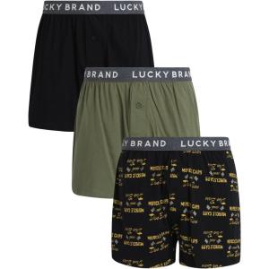 imageLucky Brand Mens Boxer Shorts  3 Pack Knit Cotton Boxers for Men with Functional Fly  Lightweight Mens Underwear BoxersJet BlackJet Black PrintGreen