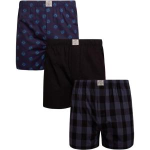 imageLucky Brand Mens Boxer Shorts  3 Pack Woven Cotton Boxers for Men with Functional Fly  Lightweight Mens Underwear BoxersIndigo PlaidBlackIndigo Print