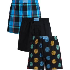 imageLucky Brand Mens Boxer Shorts  3 Pack Woven Cotton Boxers for Men with Functional Fly  Lightweight Mens Underwear BoxersPlaidJet BlackBlack Print